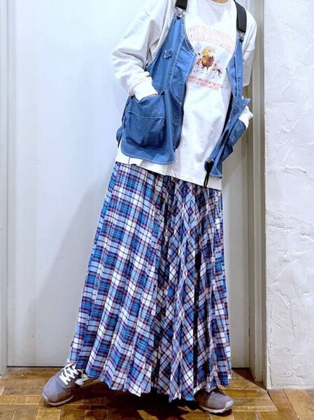【美品】ニコアンド チェック柄 洗えるプリーツスカート ロングスカート