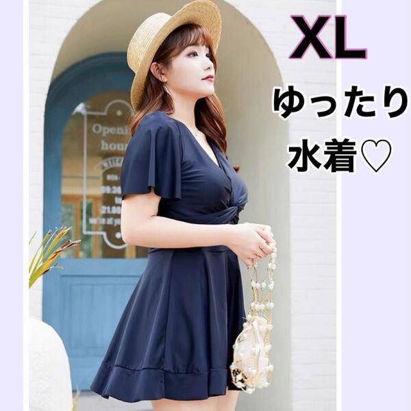 上下セット ワンピース ブラック 体型カバー 水着 ゆったり プラスサイズ 2XL ブラック 黒 ぽっちゃり ビーチ プールはつえ