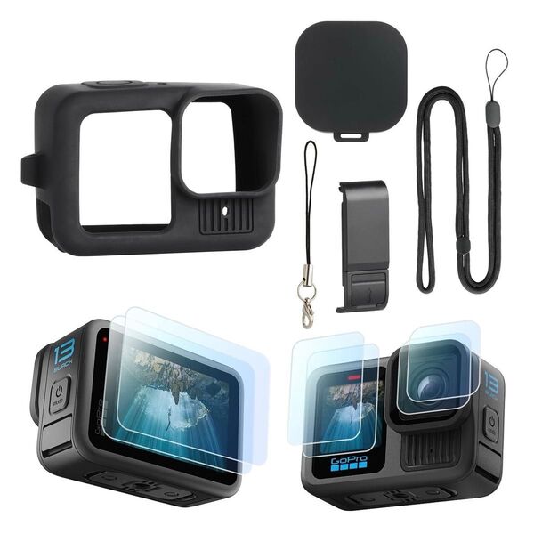 HSU ブラック シリコン 保護キット Go Pro Hero 13 Black レンズカバー プロテクター アクセサリー