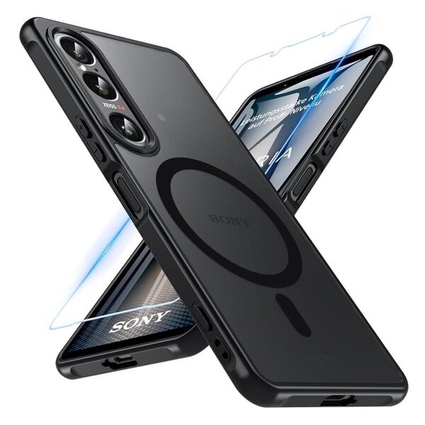 Sony Xperia 1 VII スマホ ケース ガラスフィルム付き MagSafeエクスペリア 半透明 ブラック