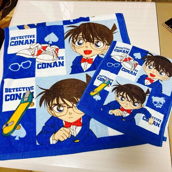 未使用新品 名探偵コナン バスタオル+フェイスタオル 2枚セット 紙タグなし 一部インク飛び?あり