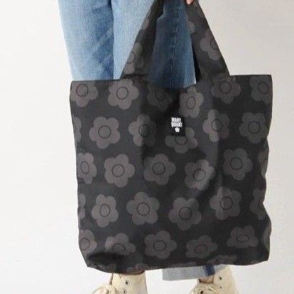 未開封 MARY QUANT エコトートバッグ BLACKにデイジー(グレー)プリント 紙箱入り