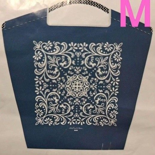 タグ付き未使用 正規品Ball&Chain Msizeトートバッグ 紺色 ダマスクバンダナ刺繍WHITE糸 ロープハンドル黒系