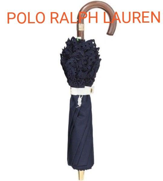未使用 POLO RALPH LAUREN ネイビー 晴雨兼用 2段楽折り傘 レースフリル