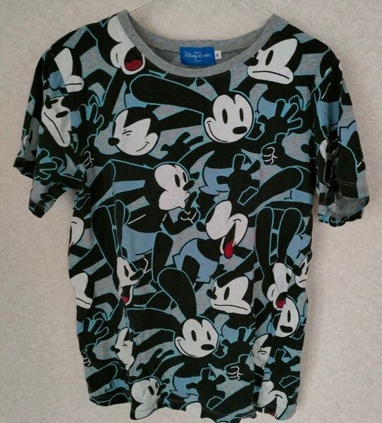 Disney ミッキーマウス 総柄Tシャツ Sサイズ グレー