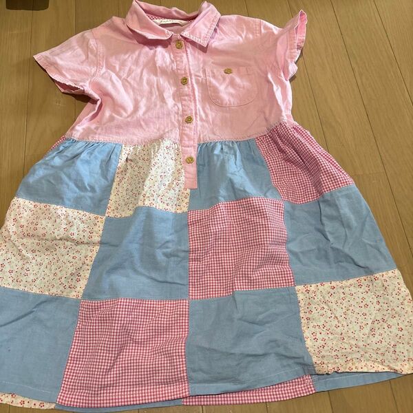 GLOBAL WORK パッチワークワンピース 120 ピンク ブルー