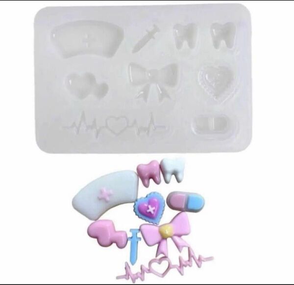 シリコンモールドナース薬ハートミニ 歯 ネイルレジントレカデコパーツ デコパーツ ハンドメイド モールド