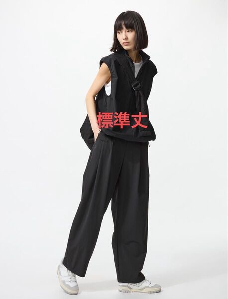 黒 標準【新品未使用タグ付き】ウルトラストレッチアクティブワイドパンツ ユニクロ UNIQLO ブラック Lサイズ UV 匿名配送