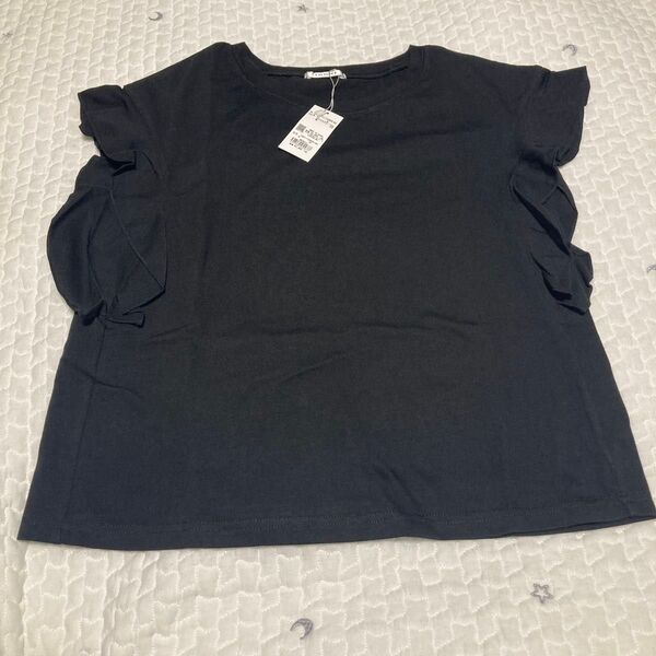 新品未使用 INGNI イング フリル袖カットソー ブラック M 半袖Tシャツ Tシャツ カットソー