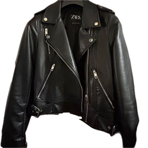 【極美品】ZARA 革ジャン レディース XS レザージャケット ライダースジャケット ブラック