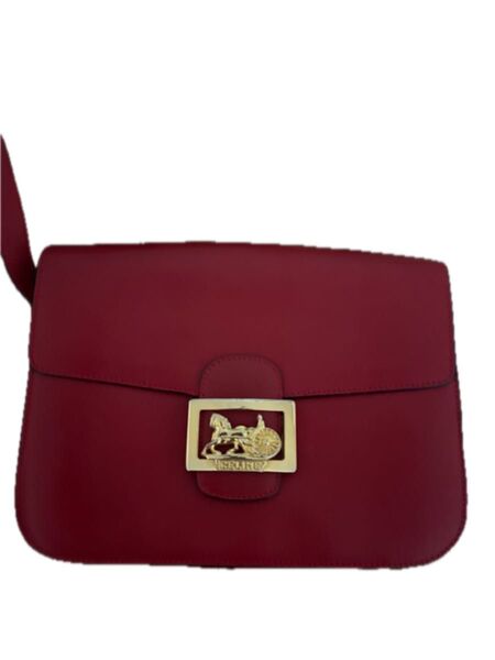 【極希少】OLD CELINE ショルダーバッグ レッド 馬車金具 セリーヌ ヴィンテージ 斜めがけ ホースキャリッジ 年代物