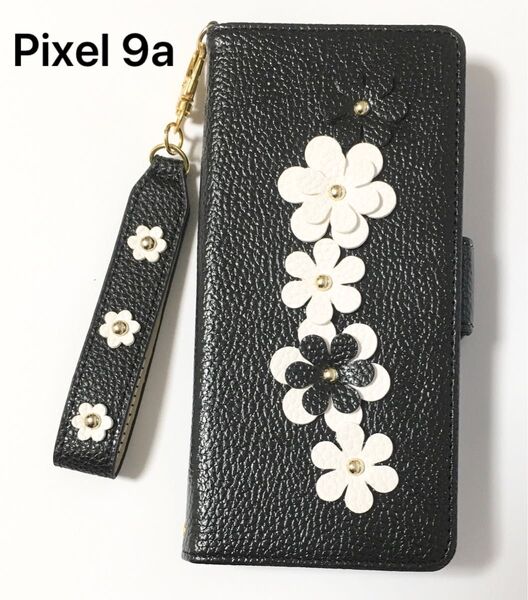 Pixel 9a ケース ピクセル 手帳型 おしゃれ デイジー ストラップ付き 黒