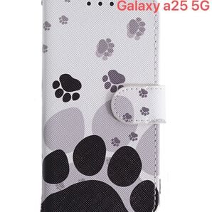 galaxy a25 ケース 手帳型 かわいい 肉球 プリント ストラップホール付き