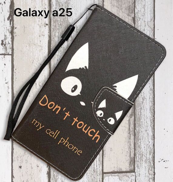 galaxy a25 ケース 手帳型 かわいい 猫 黒猫プリント ストラップホール付き