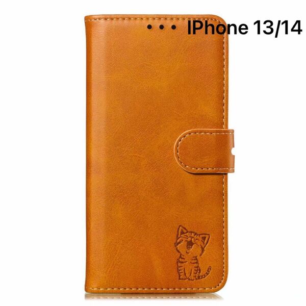 Iphone 13 14 ケース 手帳型 かわいい 猫 エンボス加工