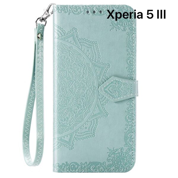 Xperia 5 III ケース SO-53B SOG05 手帳型 レザー おしゃれ ストラップ付き 緑