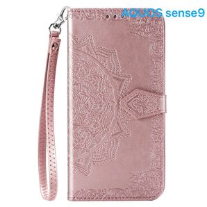 AQUOS sense9 ケース 手帳型 おしゃれ ストラップ付き ピンク