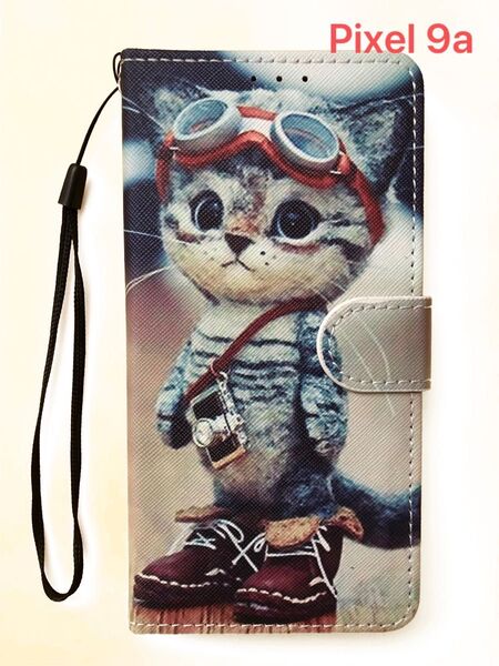 Google Pixel 9a ケース ピクセル 手帳型 かわいい 猫 子猫ストラップホール付き
