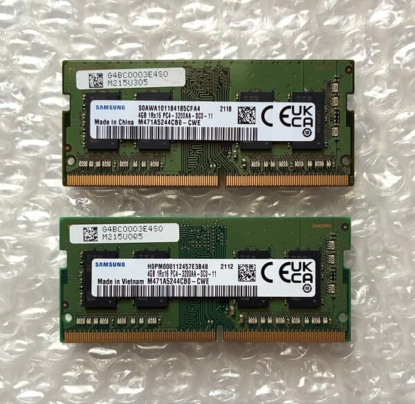 PC用メモリ SAMSUNG DDR4 PC-3200AA 4GB 2枚セット 合計8GB PC4 正常動作確認済