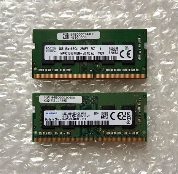 PC用メモリ SAMSUNG SK hynix DDR4 PC-2666V 4GB 2枚セット 合計8GB 正常動作確認済