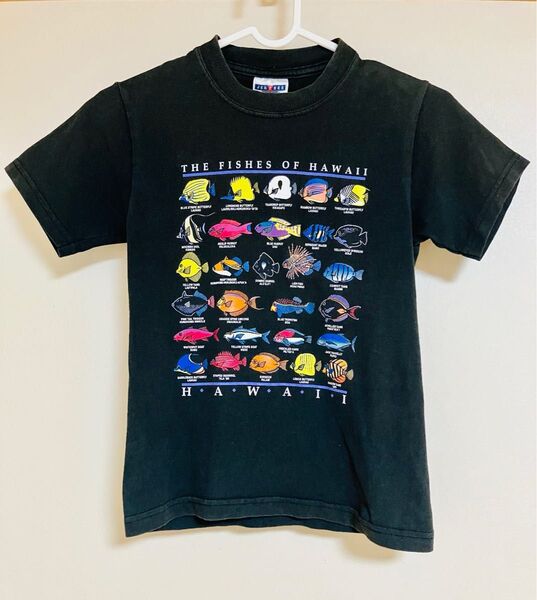 ハワイの魚プリントTシャツ キッズ 子供服 半袖 熱帯魚 黒 ブラック