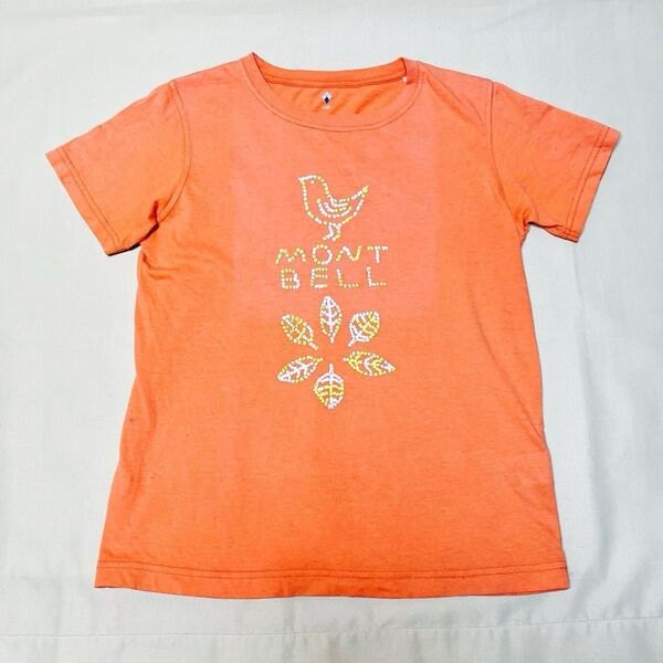 mont-bell Tシャツ 140cm オーガニックコットン 綿100% 半袖 キッズ モンベル 鳥葉っぱ柄