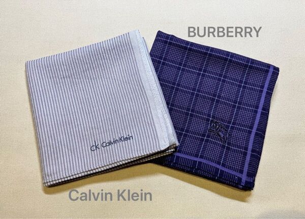 Calvin KleinとBurberry ハンカチ 2枚セット カルバンクライン バーバリー ストライプ チェック