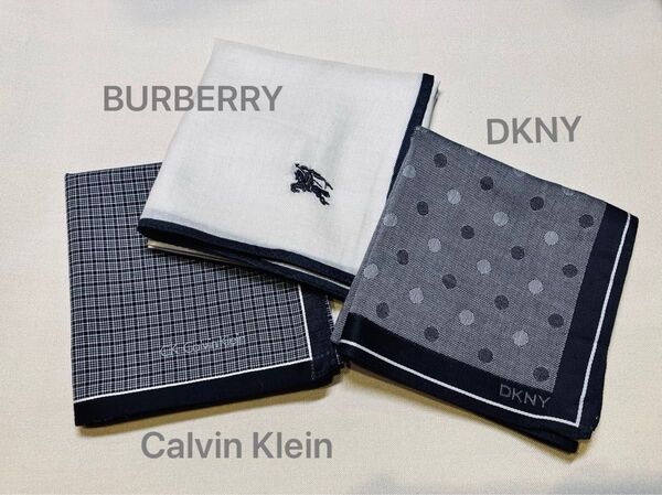 Calvin Klein/BURBERRY/DKNY ハンカチ三枚セット カルバンクライン バーバリー ダナキャラン メンズ