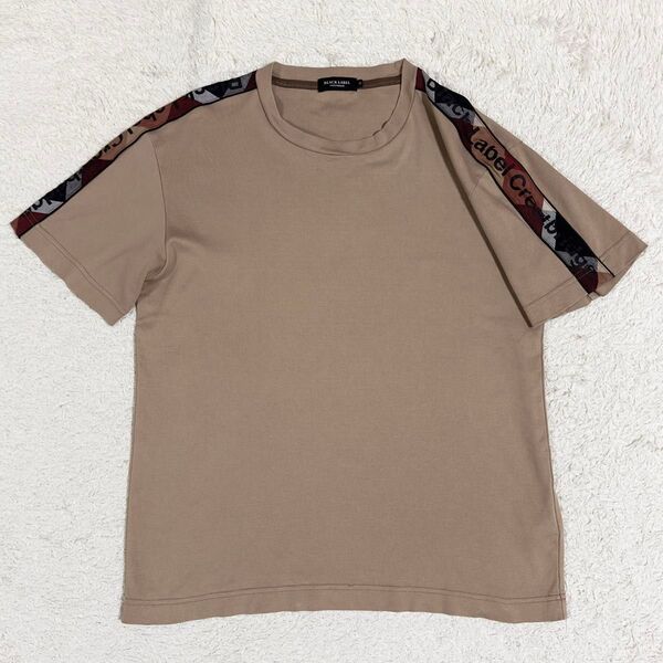 美品/BLACK LABEL CRESTBRIDGE ブラックレーベルクレストブリッジ 半袖 Tシャツ 肩ロゴ ベージュブラウン