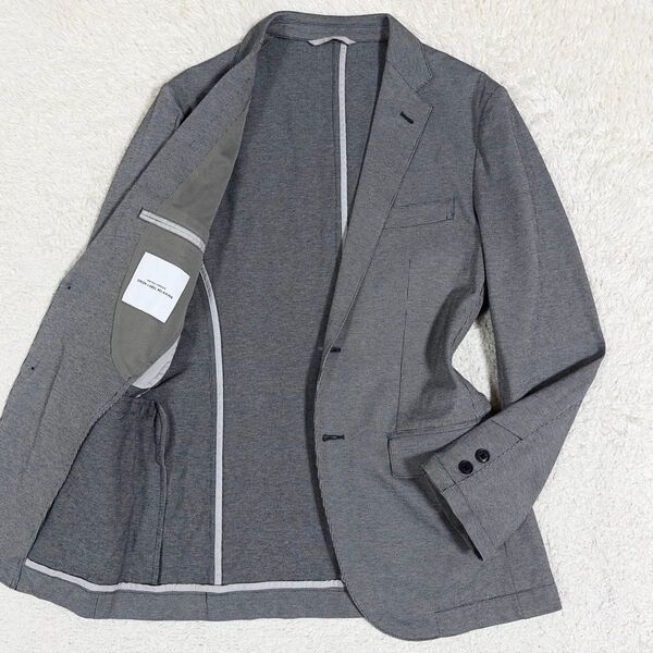 美品/green label relaxing グリーンレーベルリラクシング テーラードジャケット ストレッチ グレー M メンズ