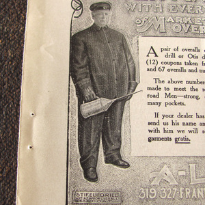 [ magazine advertisement ]1907 year Market Brand Stifel coverall Denim Work rare old clothes overall Vintage RRL