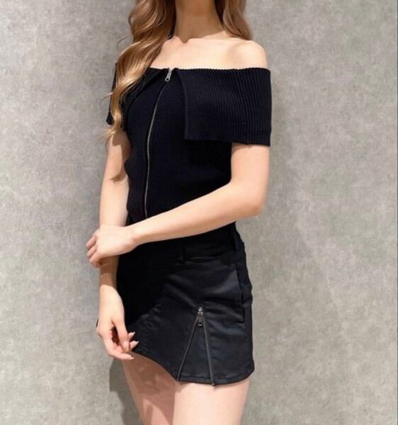 GYDA 新品タグ付き ダブルZIPオフショルリブニットトップス ジェイダ