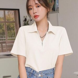 SHEIN DAZY ワッフルニット クオータージップ ティー