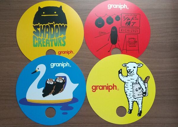 両面厚紙補強★graniph★4種類 ノベルティ うちわ★イカク ラムチョップ シャドー /おまけ グラニフ 吉祥寺店オープン記念