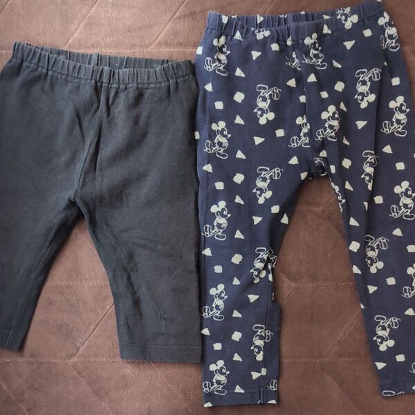 子供用レギンス 2枚セット ユニクロ UNIQLO 90cm 90サイズ 黒 ブラック ミッキーマウス ネイビー 紺色