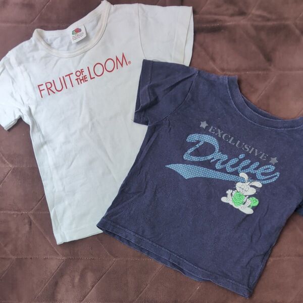 FRUIT OF THE LOOM Tシャツ2枚セット 100cm こども服 女子 ガール ホワイト 白 ロゴ プリント うさぎ
