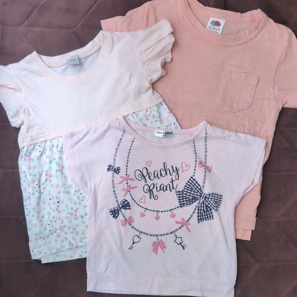 女の子 トップス 3枚セット まとめ売り 100cm Tシャツ ピンク 花柄