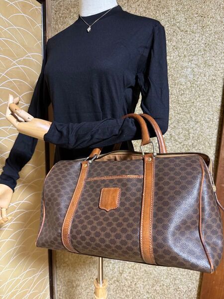 CELINE セリーヌ マカダム柄 ボストンバッグ ブラウン ヴィンテージ