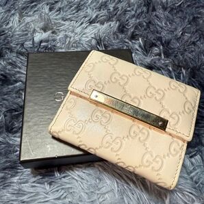 箱あり 美品! GUCCI GGマーモント ミニ財布 コンパクト財布 三つ折り オフホワイト