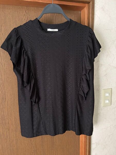 しまむら mysa closet田中里奈さんレースフリルプルオーバー LL ブラック