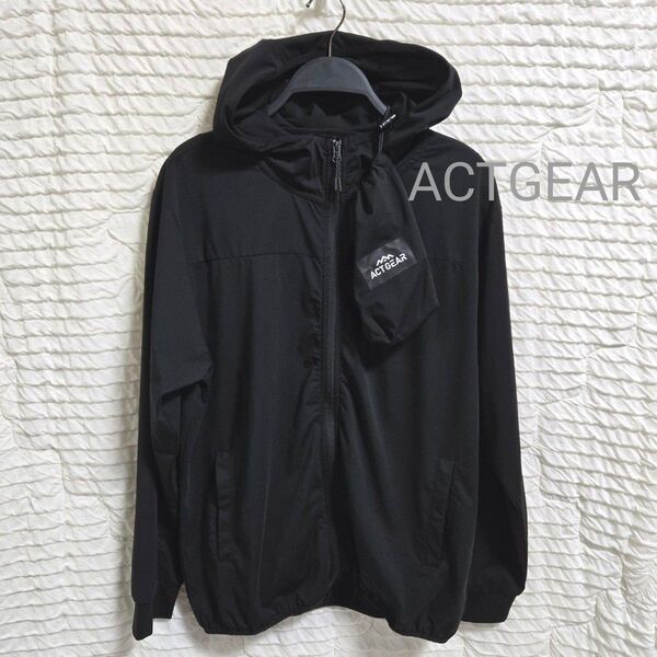 しまむら メンズ ACTGER ジップパーカーメッシュL 巾着 ブラック
