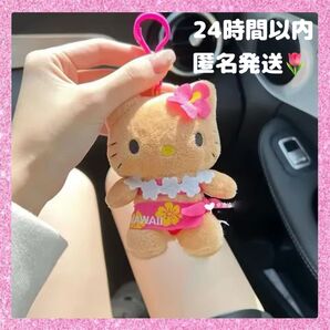 タグ付き 日焼けキティ ハワイ ハローキティ ハイビスカス キーホルダー ぬいぐるみ Hawaii ガングロキティ