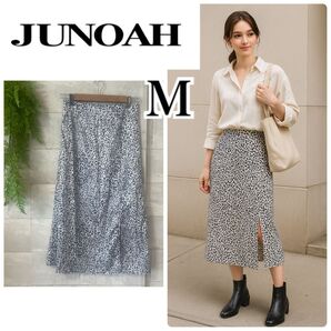 JUNOAH(ジュノア)スリット入りレオパードロングスカート 韓国ファッションM