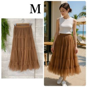 To blossom チュールティアードフレアスカート ブラウン M 春夏秋