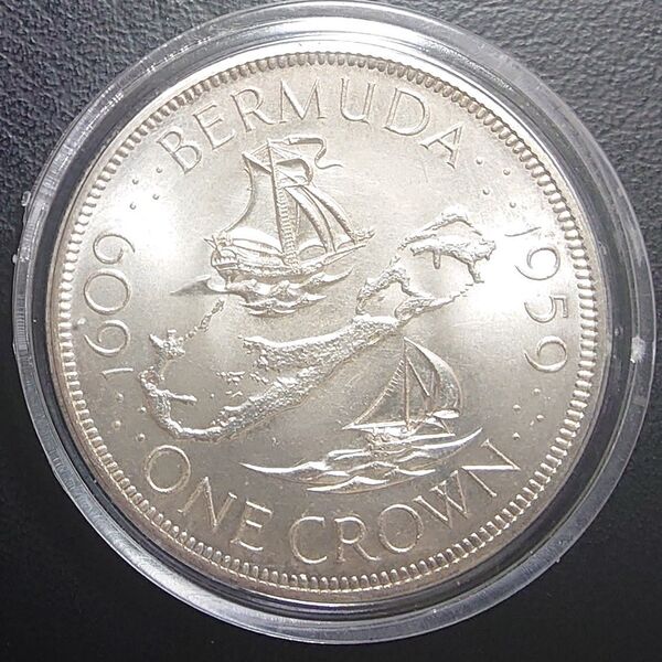 1959年 イギリス領バミューダ クラウン銀貨 植民地設立350周年記念銀貨