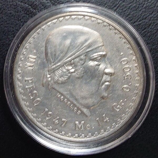 1947年 メキシコ銀貨 1ペソ ホセ・モレロス KM# 456