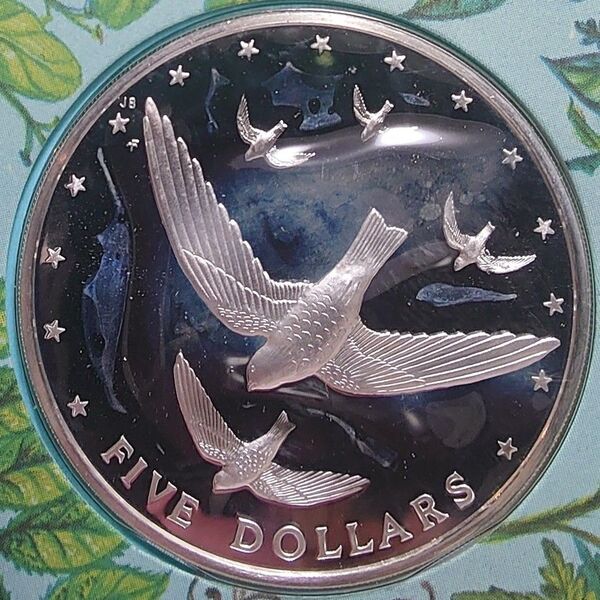 1977年 クック諸島銀貨 5ドル アチウ・アマツバメ銀貨 特大プルーフ銀貨 フランクリンミント
