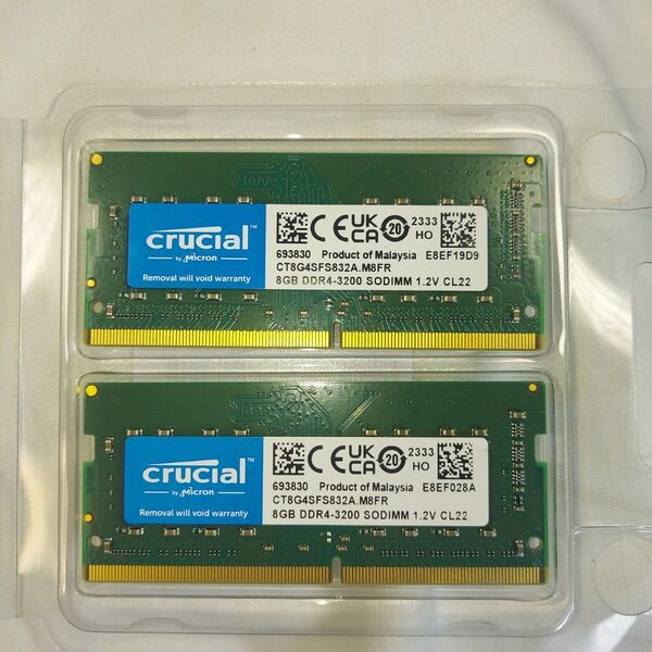 crucial 8GB DDR4-3200 SODIMM メモリー 2個