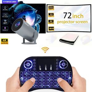 Magcubic プロジェクター HY300 Pro 4K Android11+72型スクリーン+無線ミニタッチパッド付キーボード