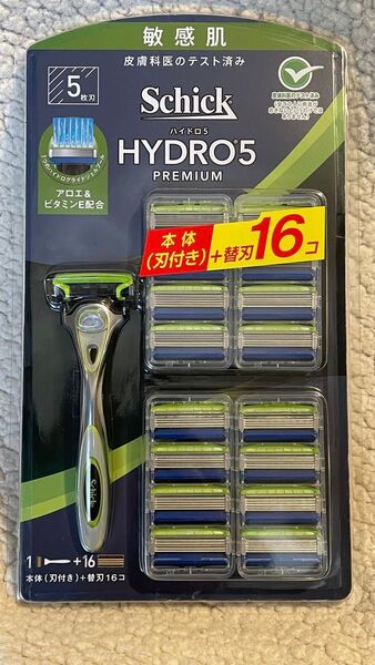 新品未開封 匿名配送 Schick シック 5枚刃 ハイドロ5 プレミアム 敏感肌用 本体+替刃16P カミソリ 髭剃り ひげそり